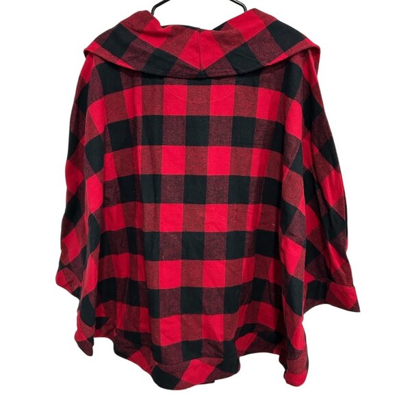 Newport News Red Black Buffalo Plaid Button-Up Cape Jacket Oversized Collar Sz M - Picture 2 of 9